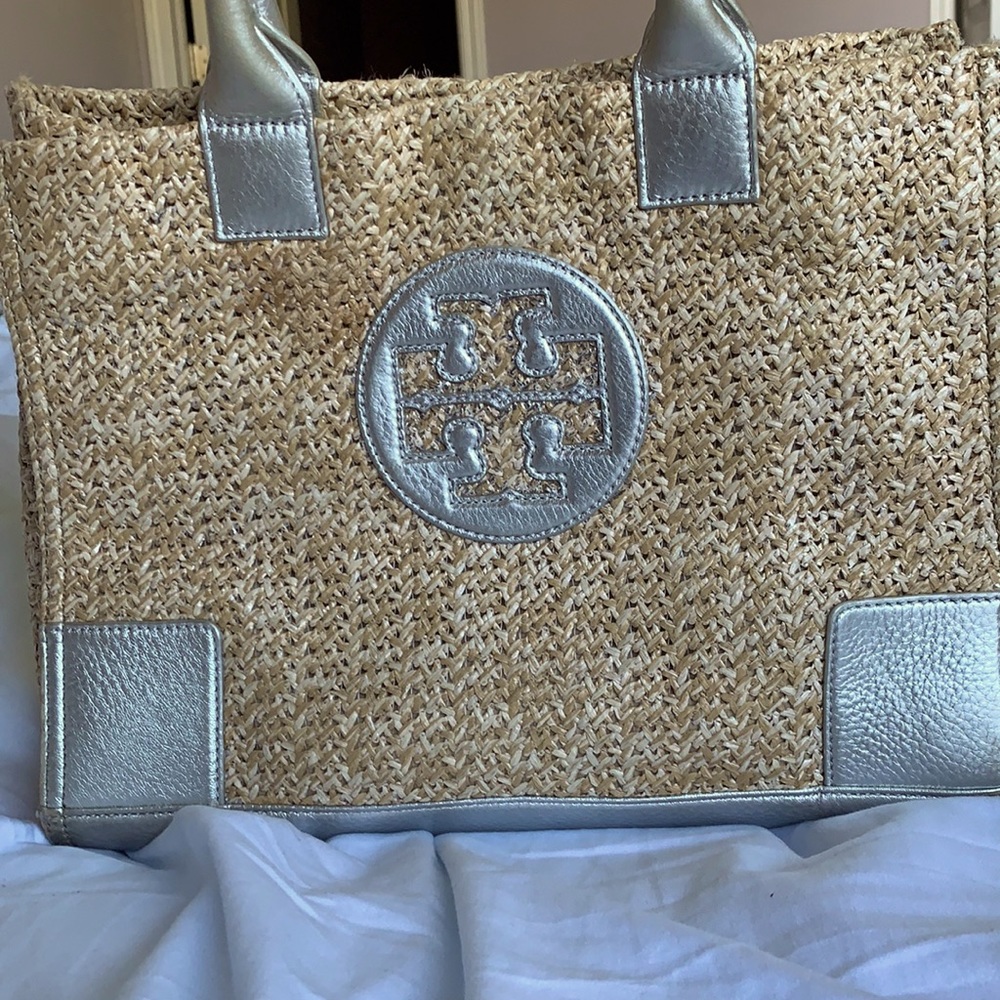 Tory Burch Gold Straw Ella Small Tote